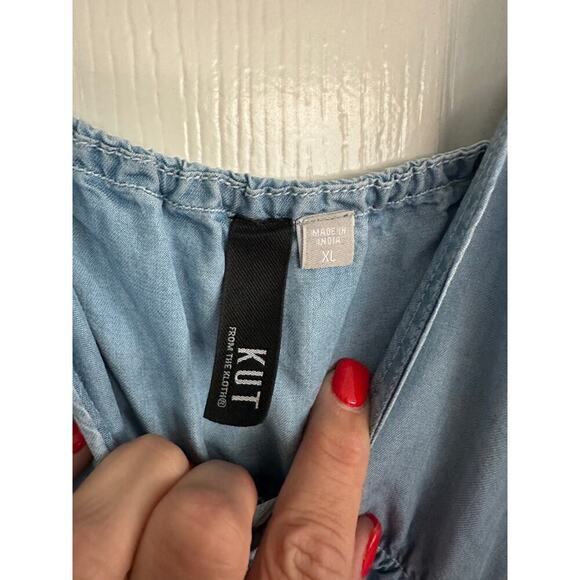 Kut from the Kloth Women's Blue V-neckline Tiered Maxi Dress Size XL - Picture 4 of 5